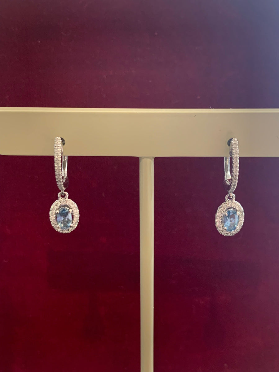 Aquamarine & Diamond Drop Earrings in 14K White Gold, 2AQ=.32CTTW, 62D=.16CTTW