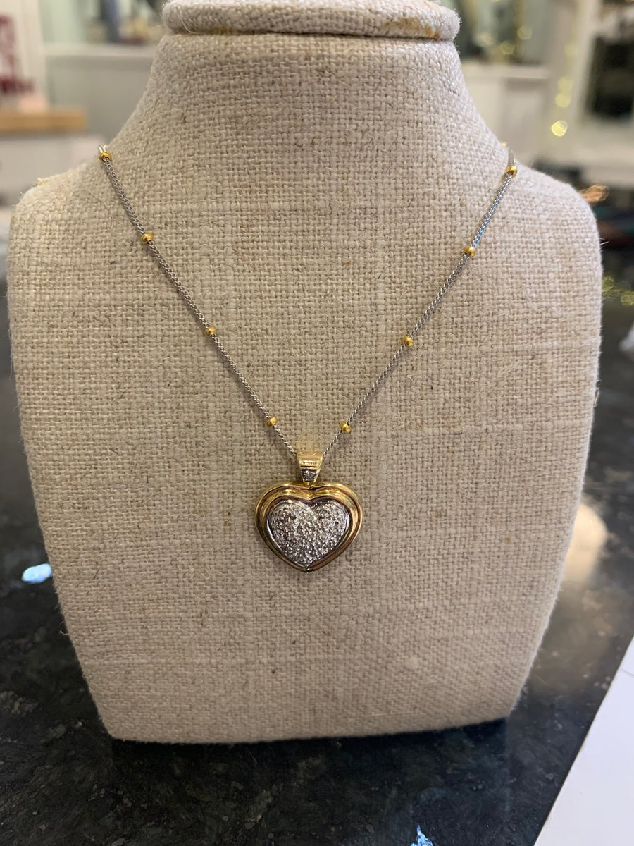 Darling Diamond Pave Puffy Heart Necklace in 14K Yellow & White Gold on 18" Constellation Chain