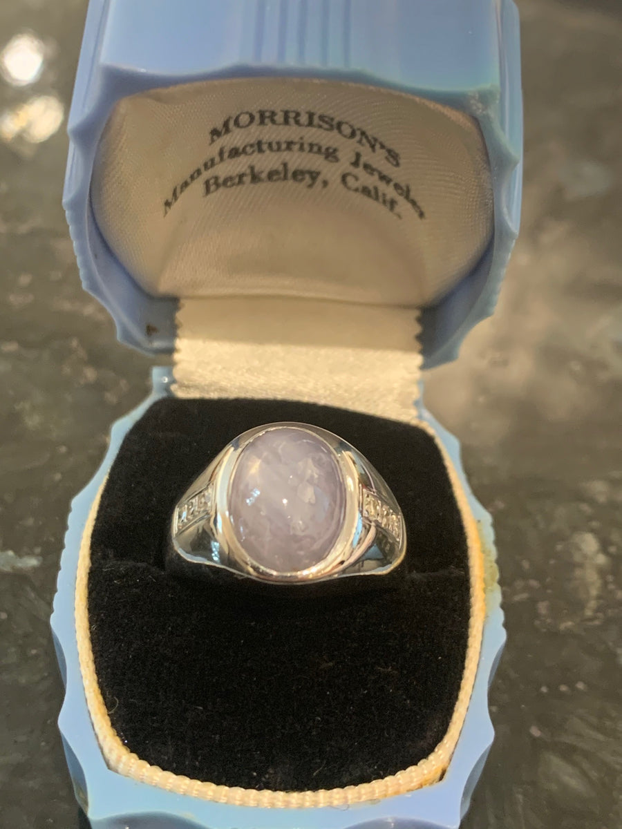 Star Sapphire Ring in 14K with 6 Single Cut Diamonds, Finger Size 7. S=8.7CT, D=.06CTTW