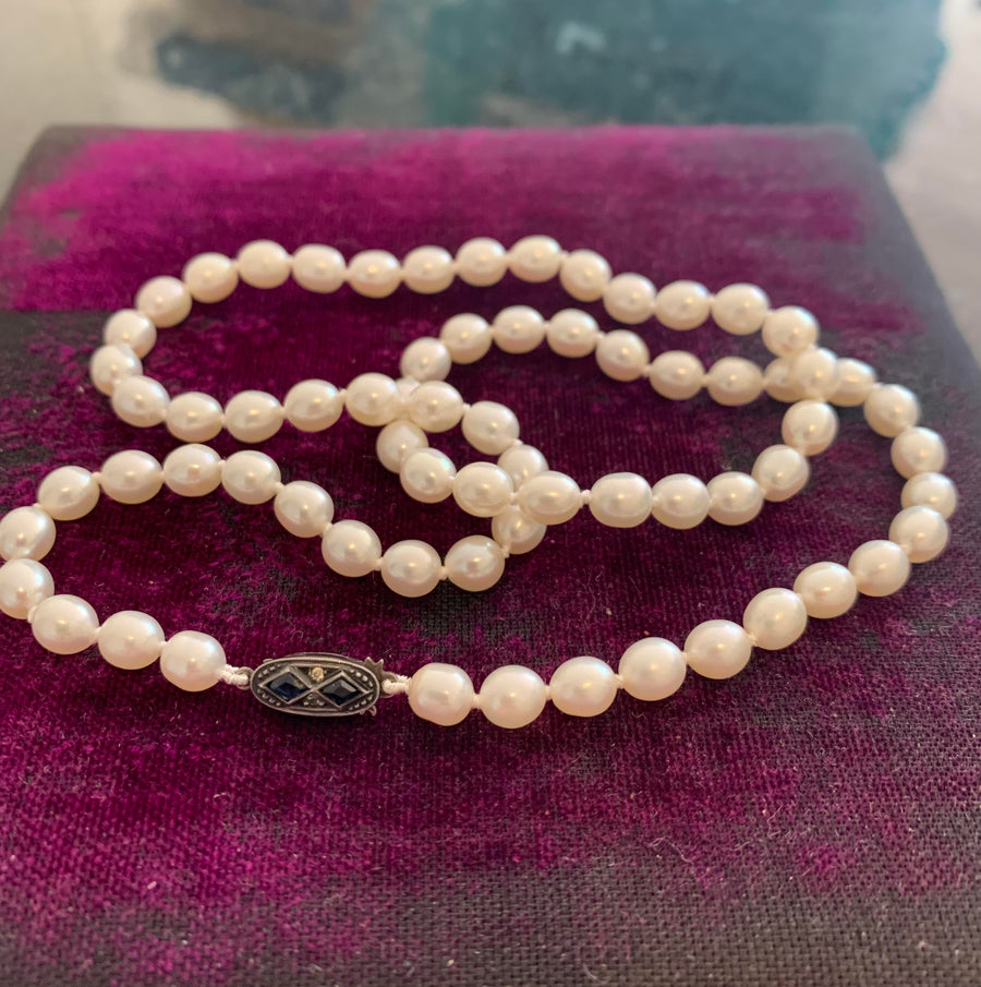 Sweet Cultured Pearls Freshly Hand-Knotted on Silk with RARE Antique Sterling Silver Clasp