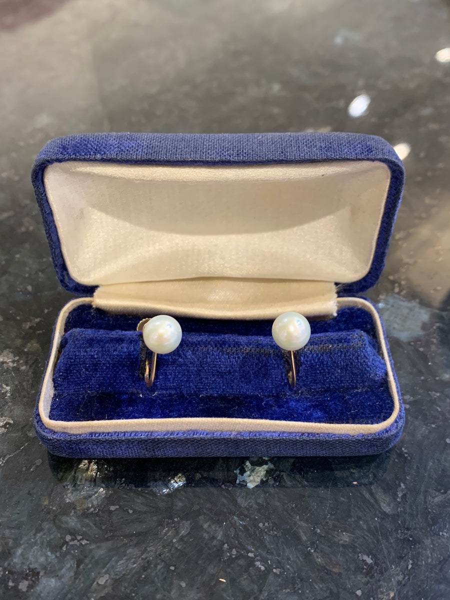 Antique 14K Screwpost Settings (Non-Pierced) for New Freshwater Cultured Pearls, 7MM.