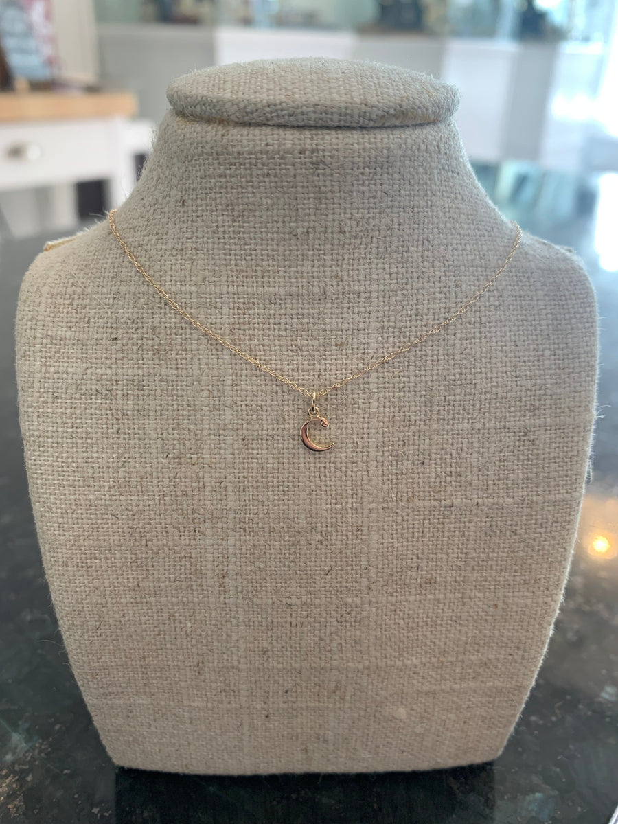 Petite Initial "C" in 14K Yellow Gold on 16" Rope Chain