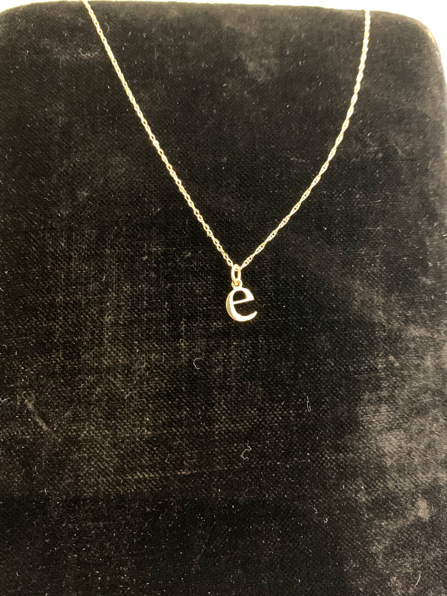 Petite Initial "e" in 14K Yellow Gold on 18" Rope Chain