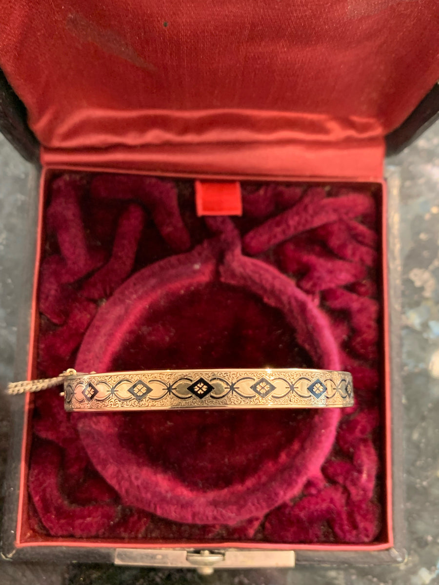 Victorian Memento Mori Bracelet, 10K & Enamel, with safety chain
