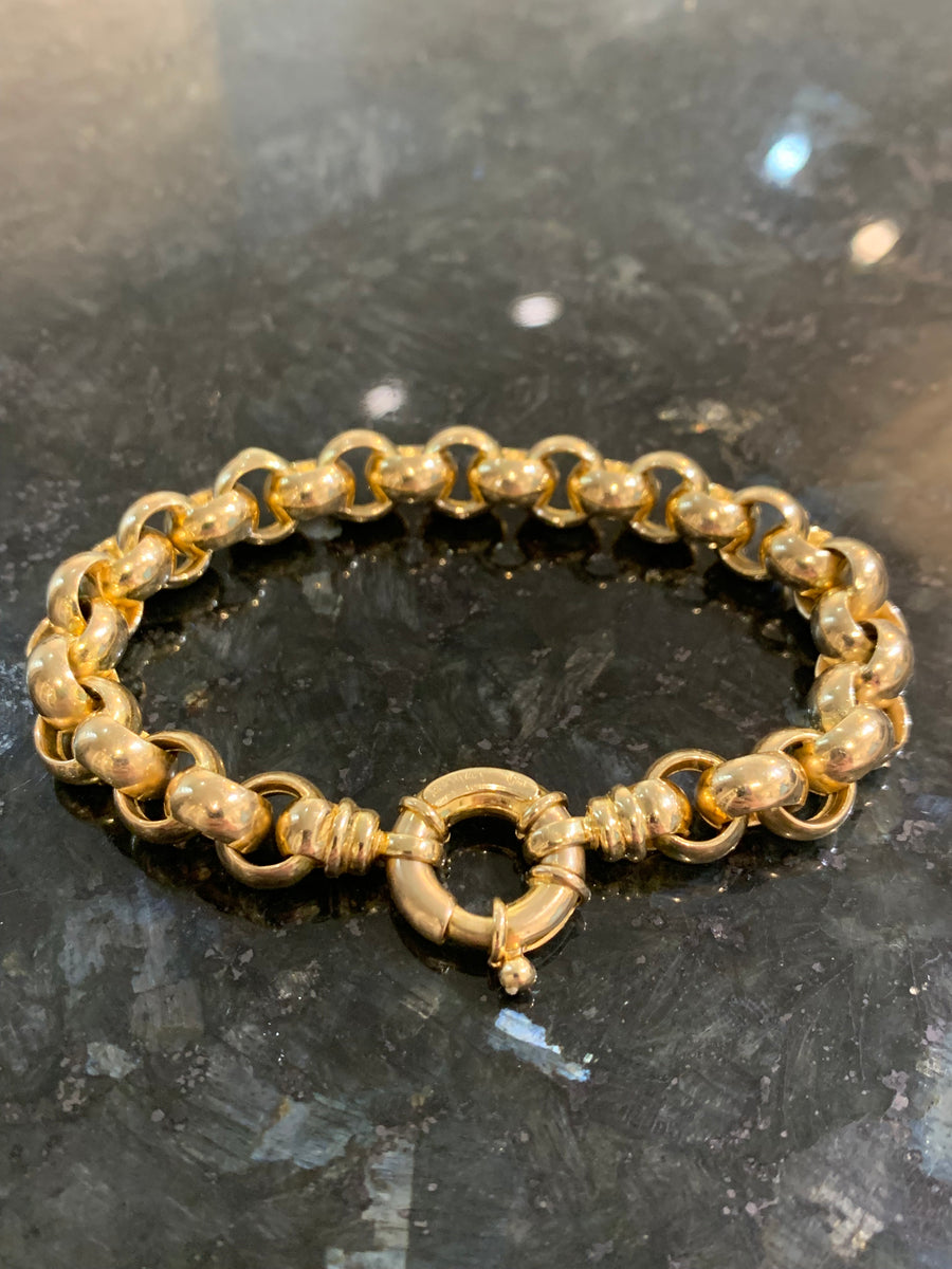Gorgeous Italian Made Rolo Link Bracelet in 14K Yellow Gold, 7.5" Estate Collection