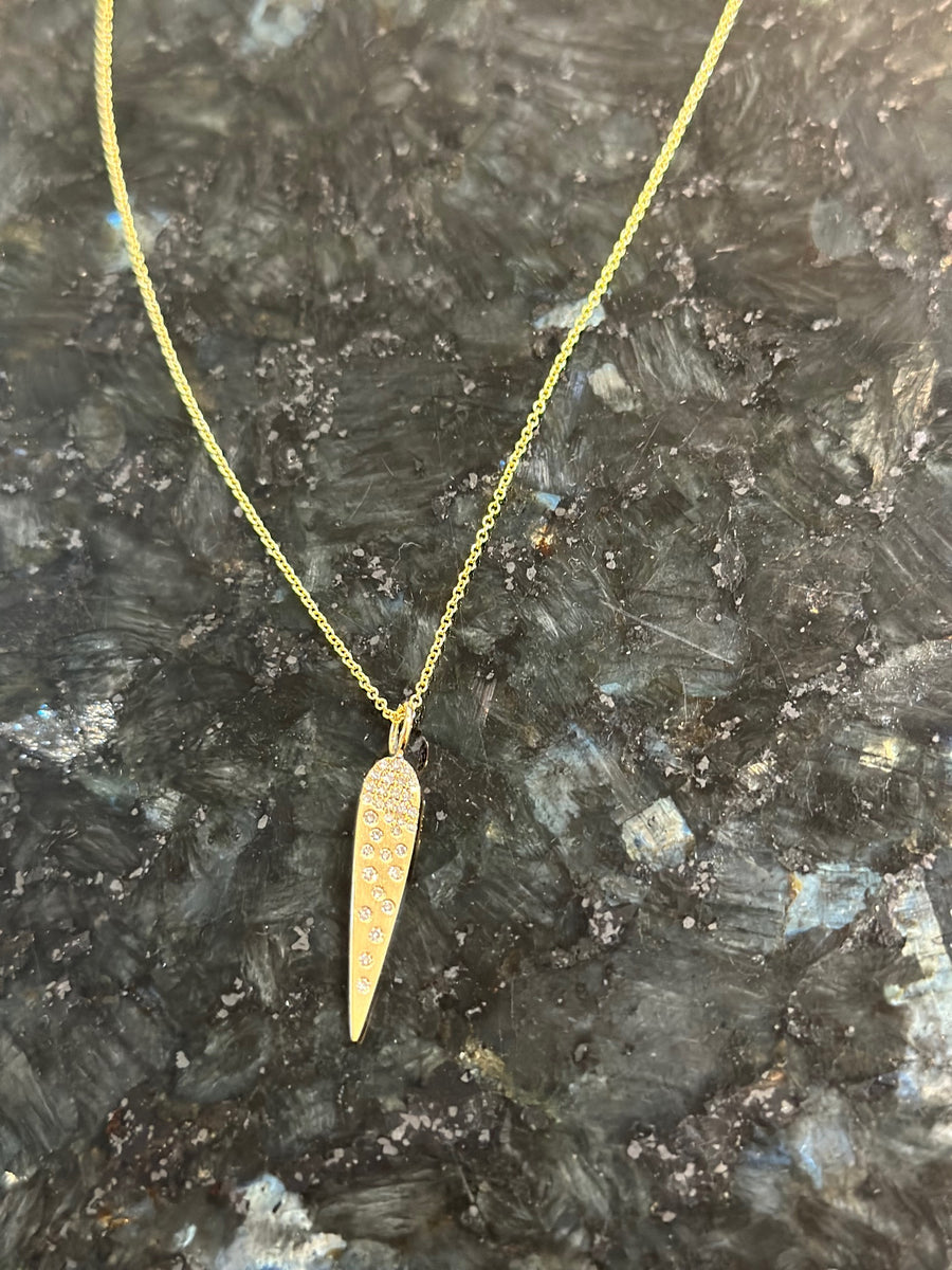 Diamond Confetti Satin Finish Drop Necklace in 14-K Yellow Gold, 16-18" Chain. D=.32CTTW