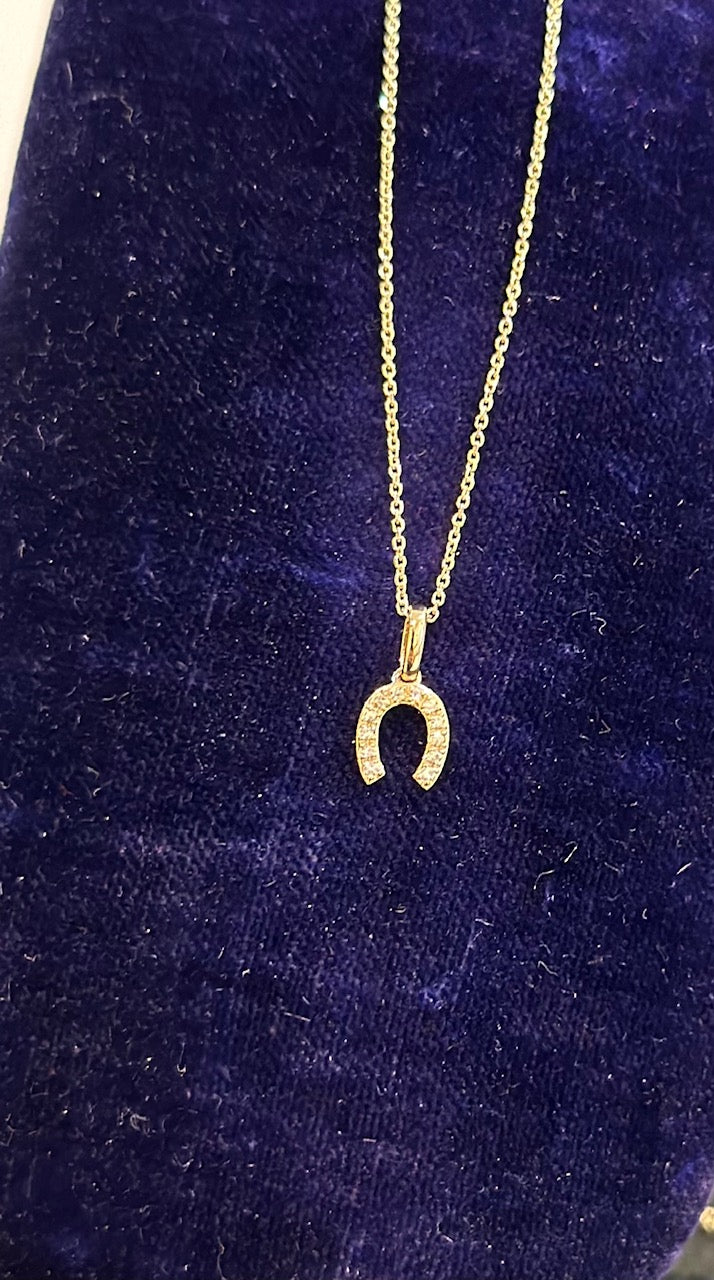 Petite Diamond Horseshoe Necklace in 14-Karat Yellow Gold, D=.04CTTW, 16" Length