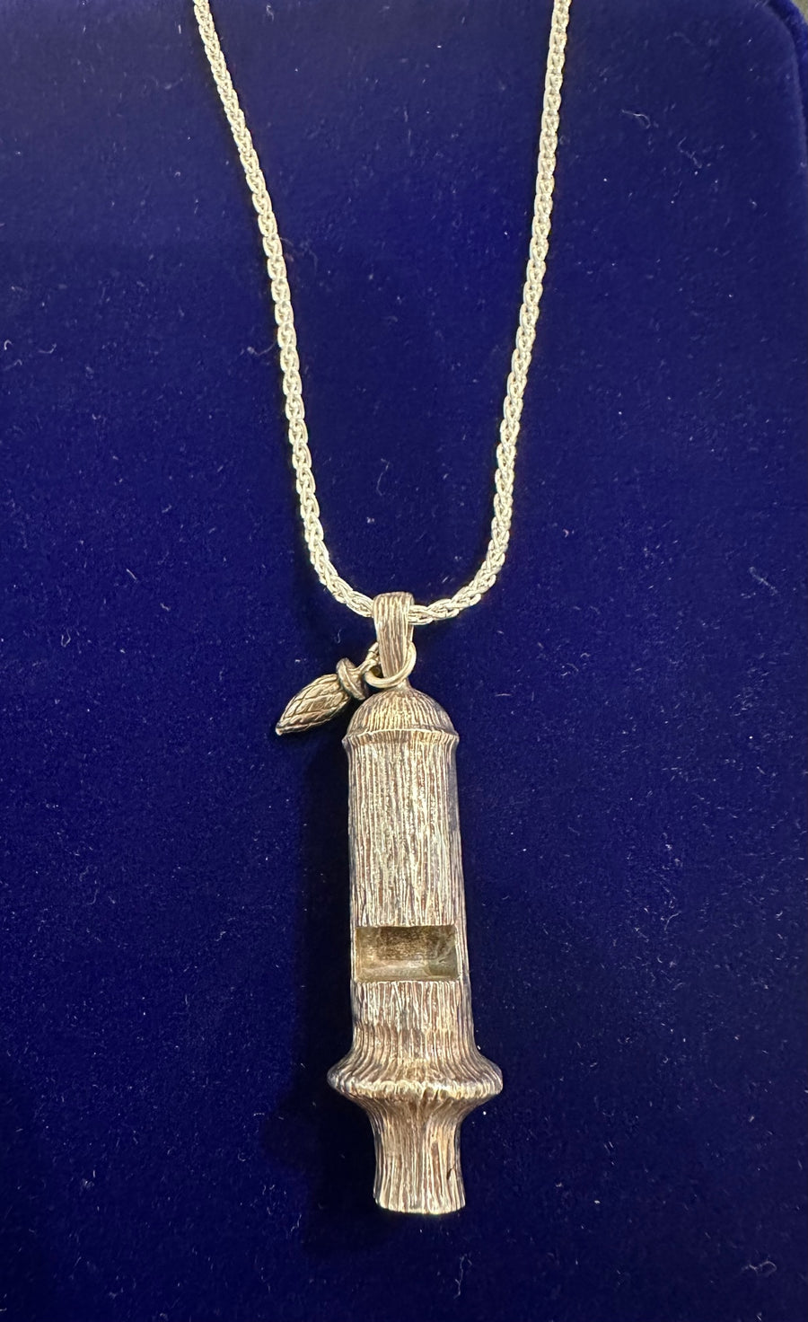 Hallmarked & Heavy! Sterling Silver Chatelaine Whistle, Likely Antique w/Acorn on Modern 24" Gorgeous Wheat Chain, Sterling Silver