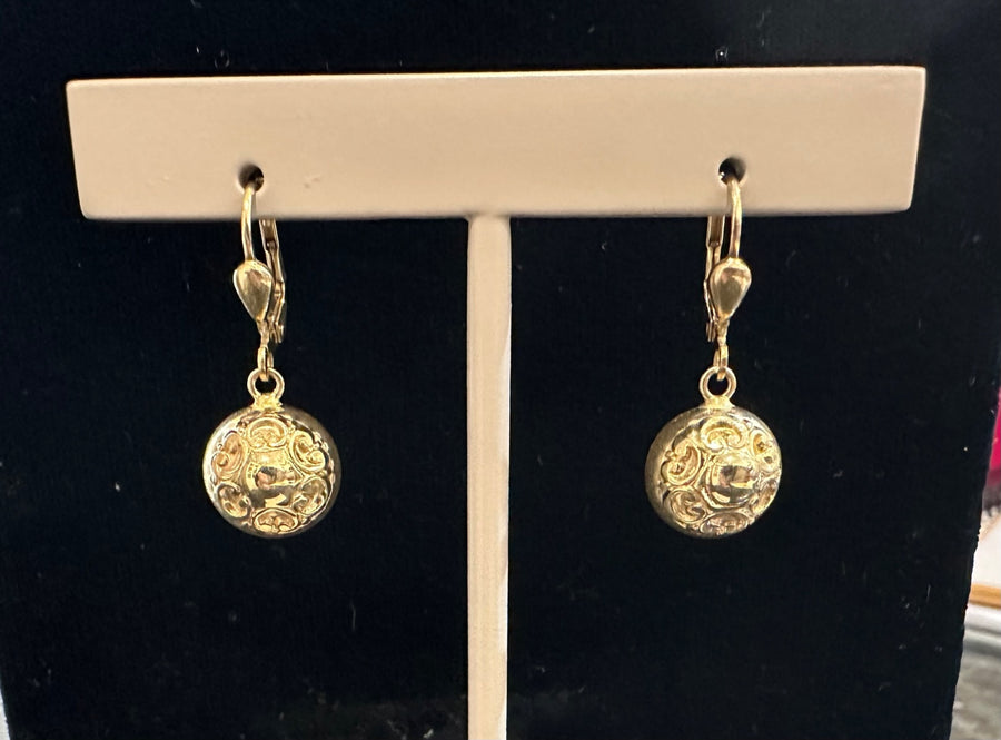 Darling Double-Sided Repousse 14K Yellow Gold Ball Drop Earrings on Leverbacks!