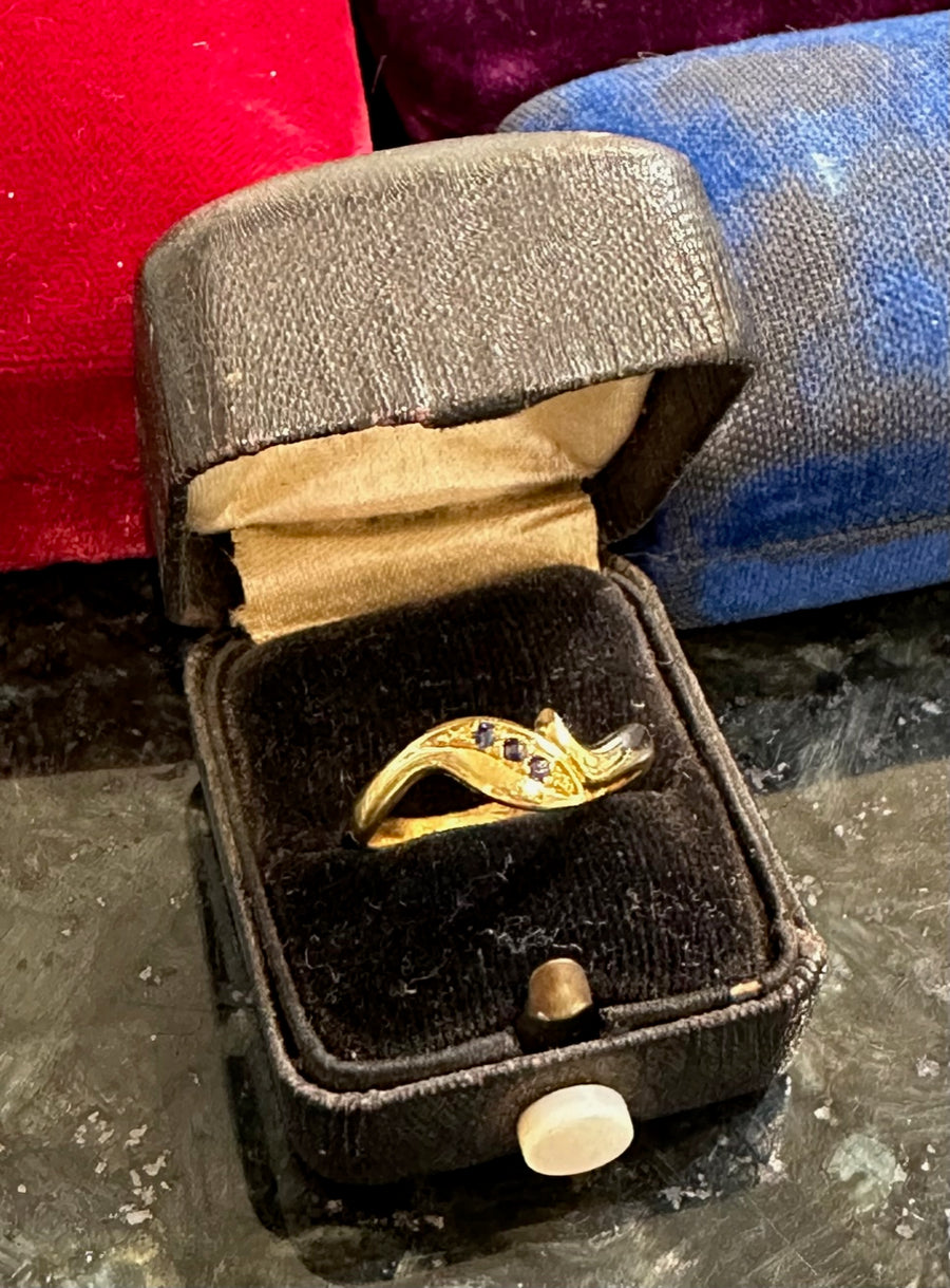 French Hallmarked Sapphire Serpent Ring in 14K Yellow Gold, Finger Size 5.75. Estate Collection