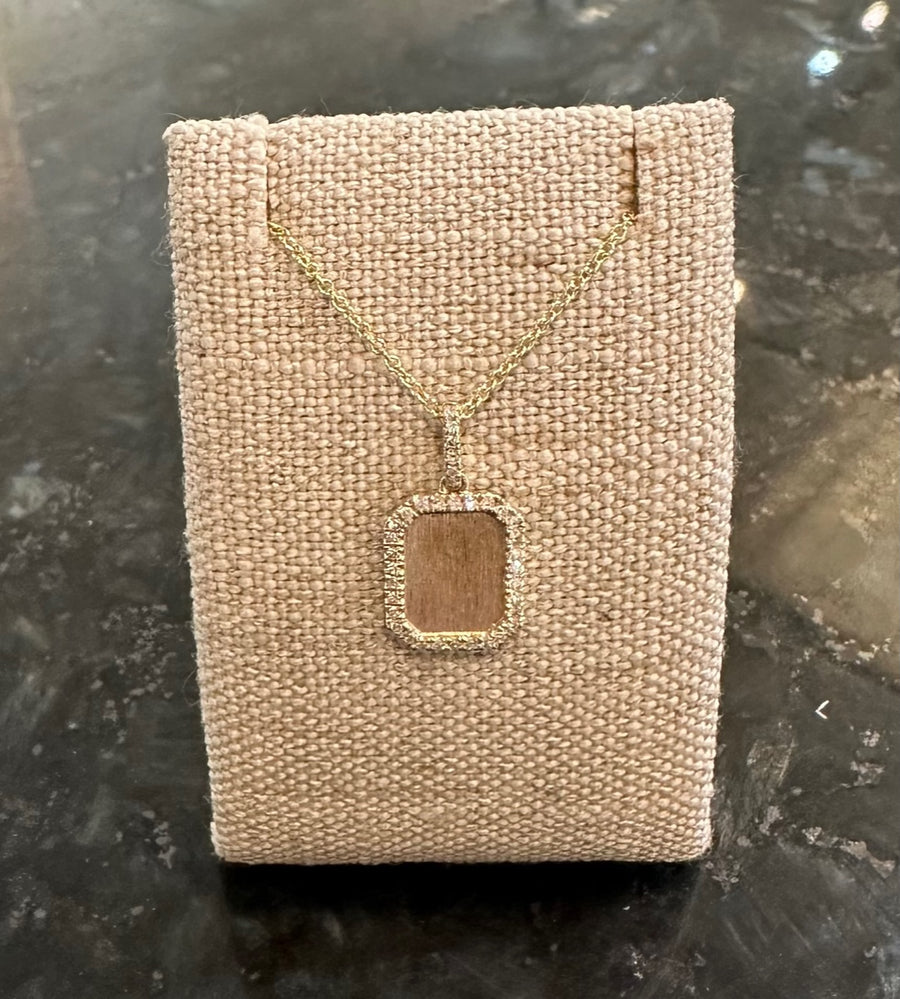 Diamond Dogtag Necklace in Brushed Finish 14-K Yellow Gold, 36D=.18CTTW. 16-18" Adjustable Length!