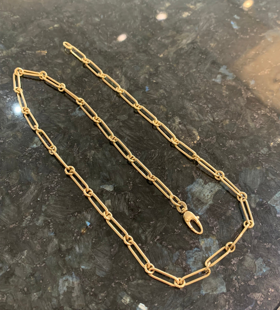 Long Link Paperclip Style Italian 14-Karat Yellow Gold Chain in 20" Length w/Charm Clasp