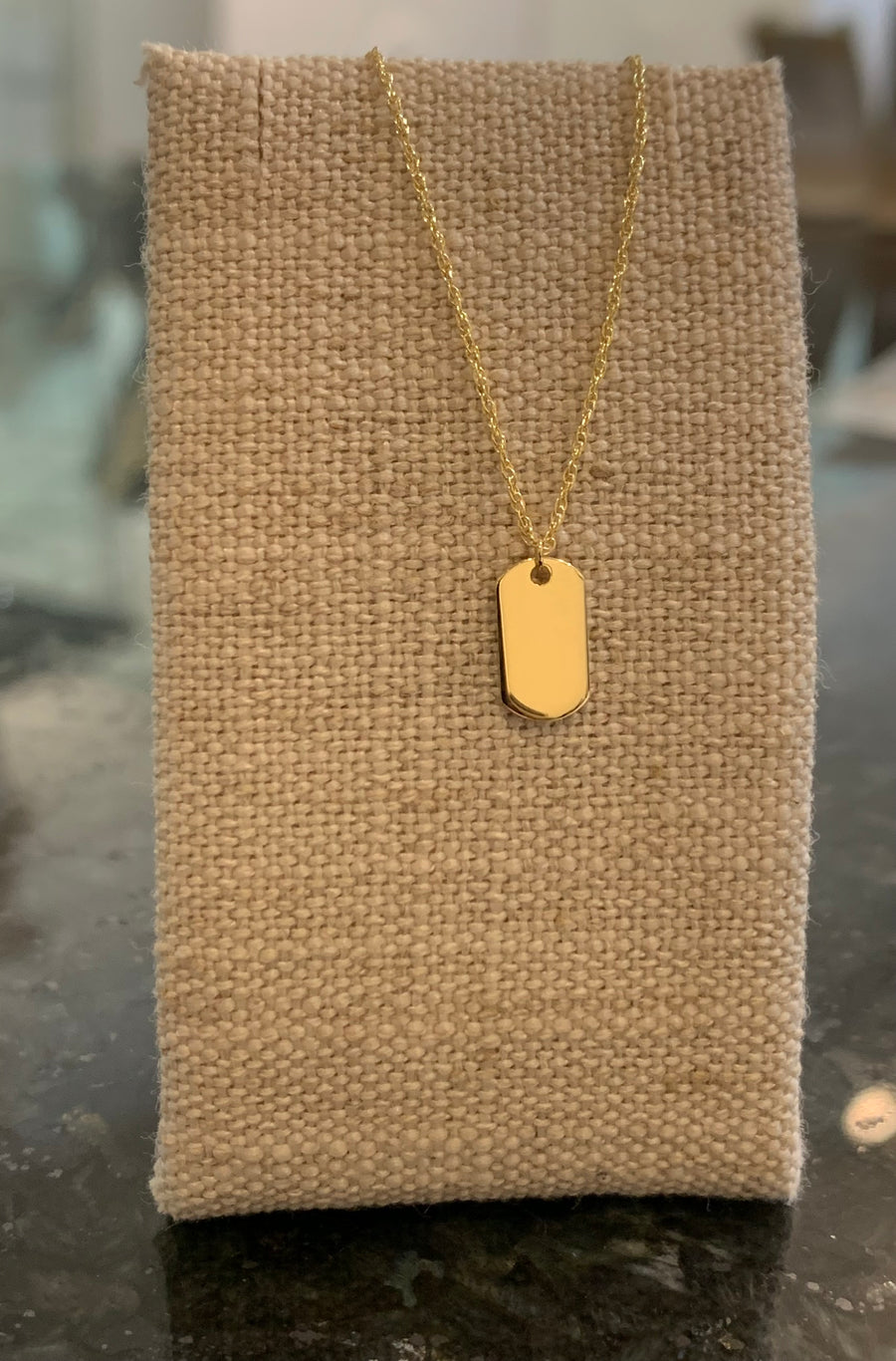 Mini Dog Tag Necklace in 14K Yellow Gold, 16-18" Adjustable Length! Engraveable!