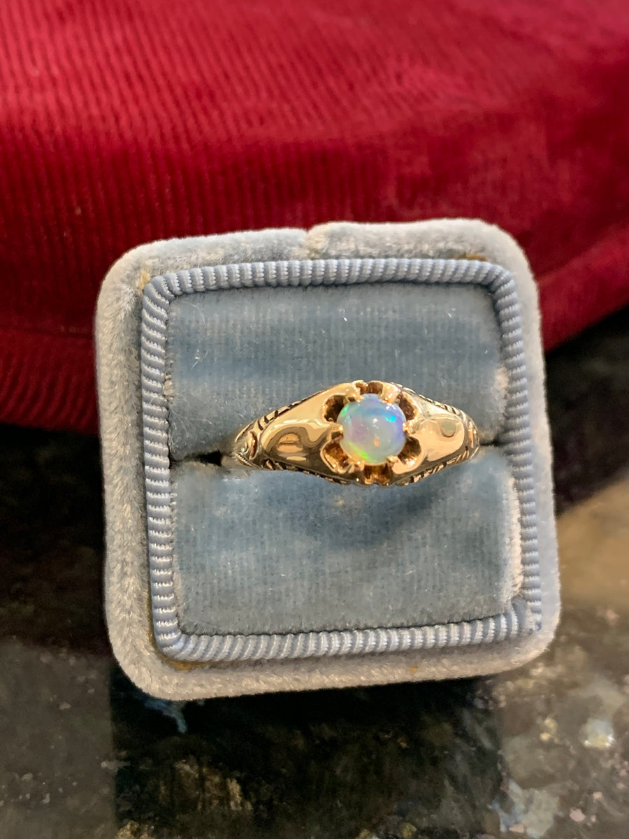Victorian 14K Opal Belcher-Set Ring, Finger Size 8.